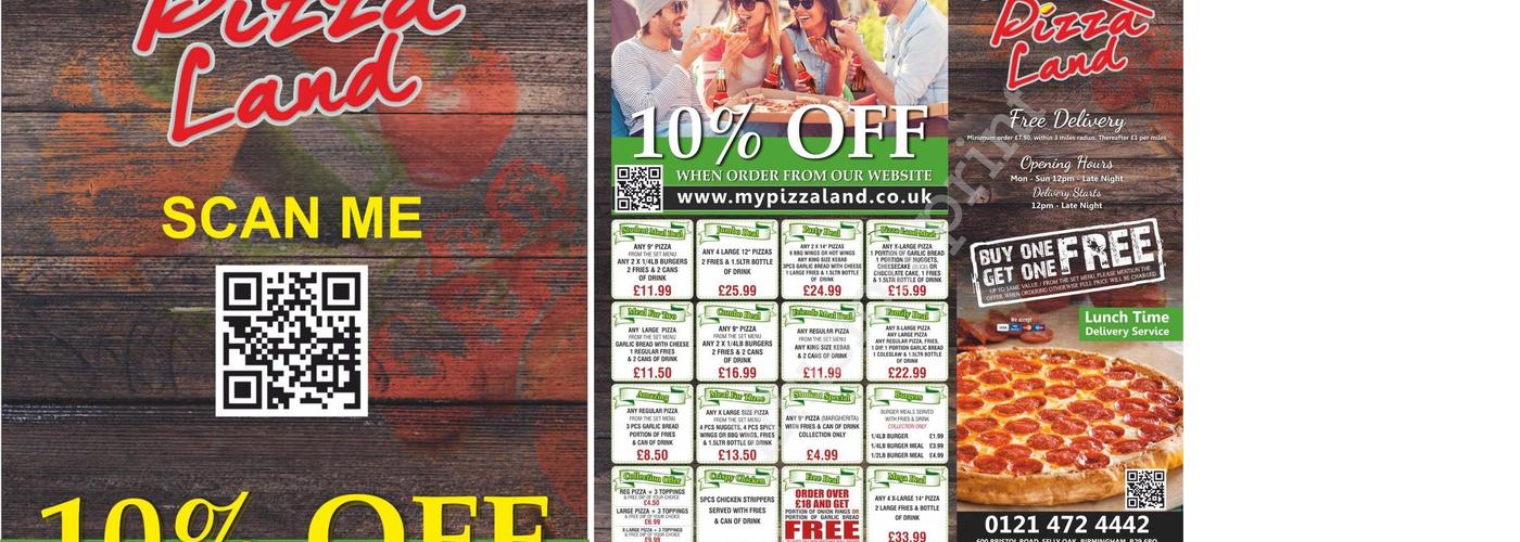 Pizza Land Selly Oak Menu