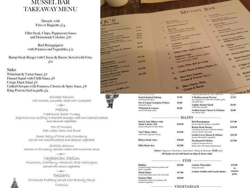 Franks Restaurant and Mussel Bar Menu