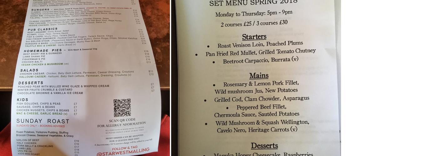 Five Pointed Star Menu