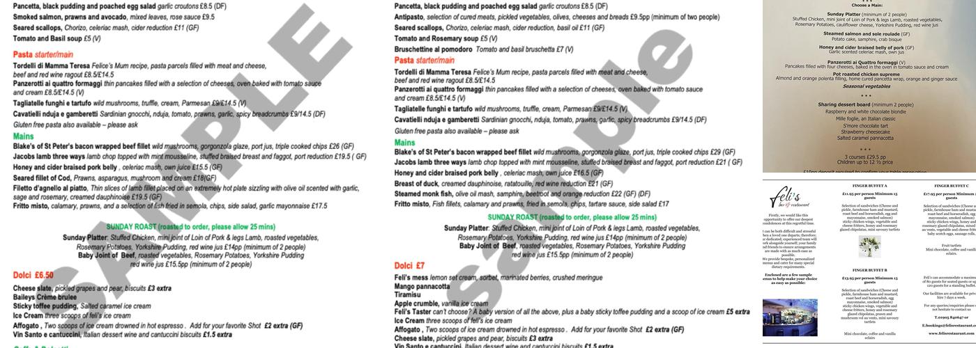 feli's bar and restaurant (fusion brasserie) Menu