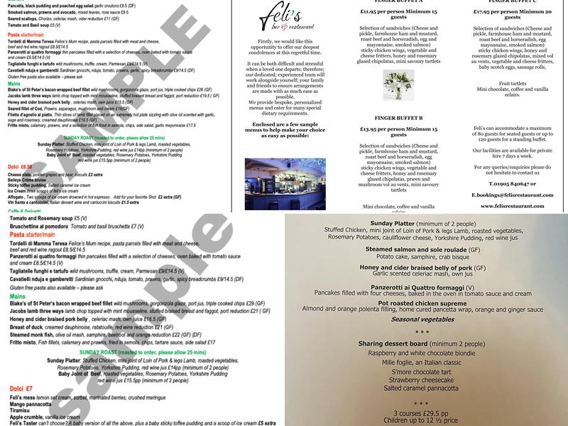 feli's bar and restaurant (fusion brasserie) Menu