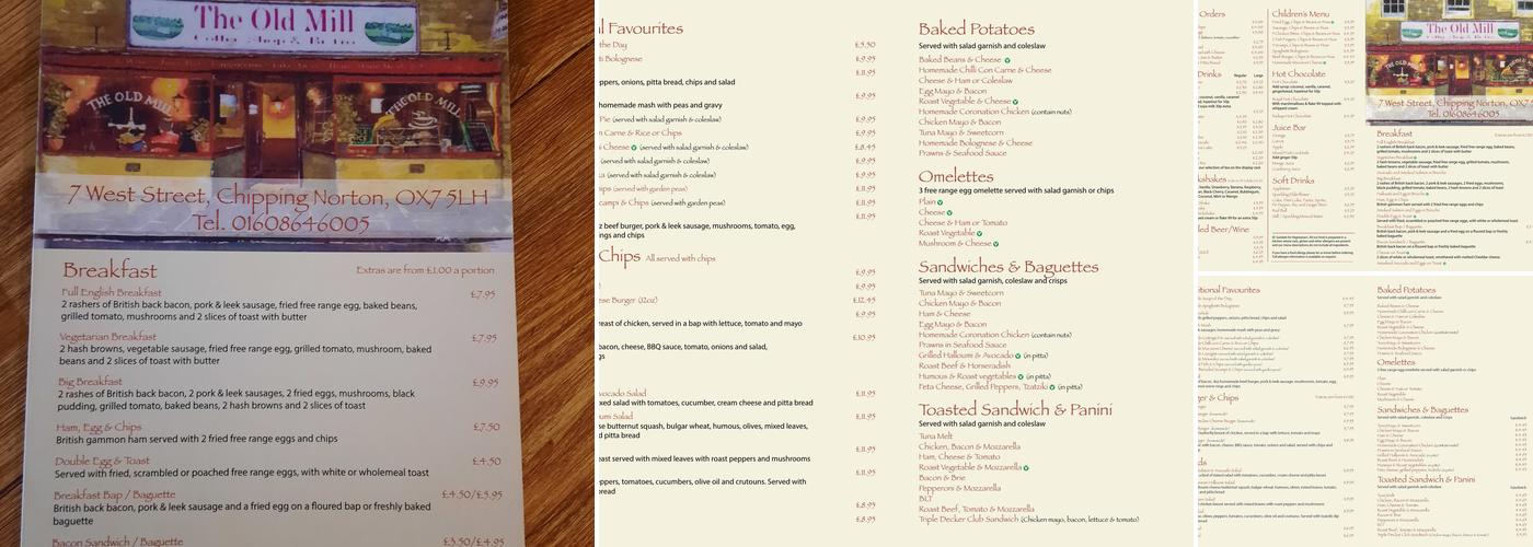 The Old Mill Coffee House & Bistro Menu