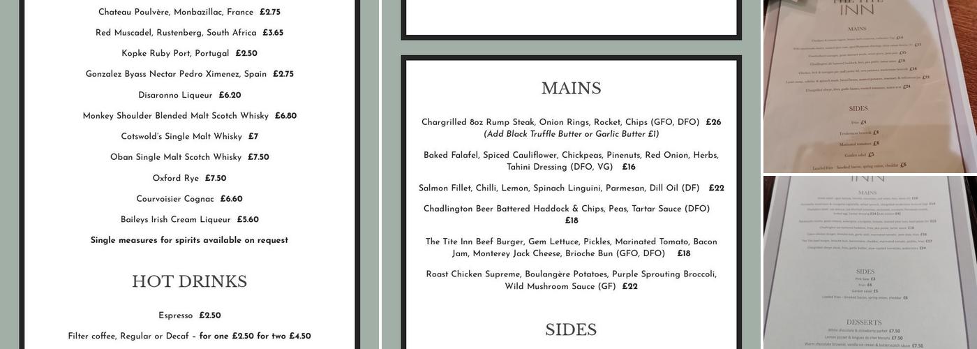 The Tite Inn Menu