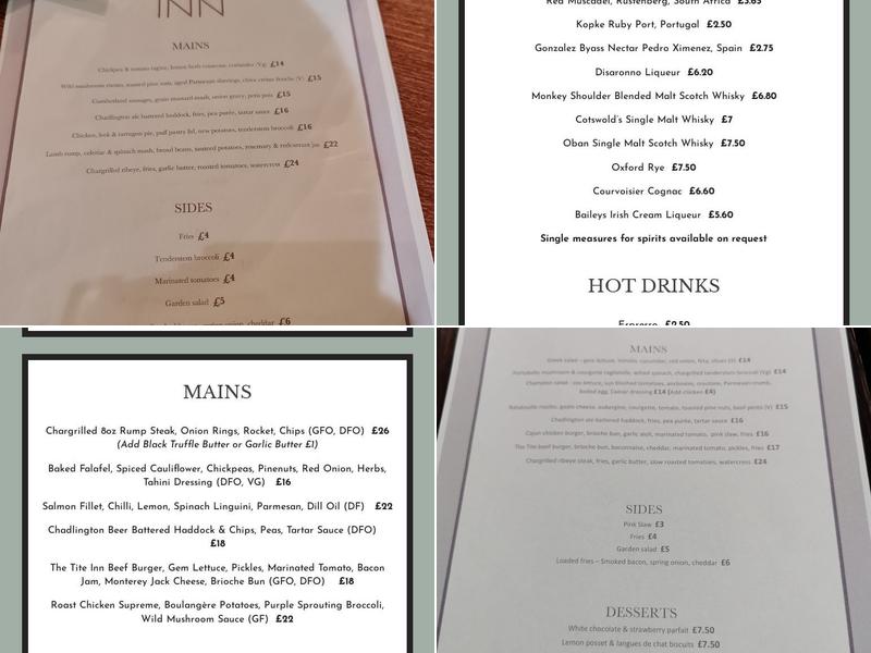 The Tite Inn Menu