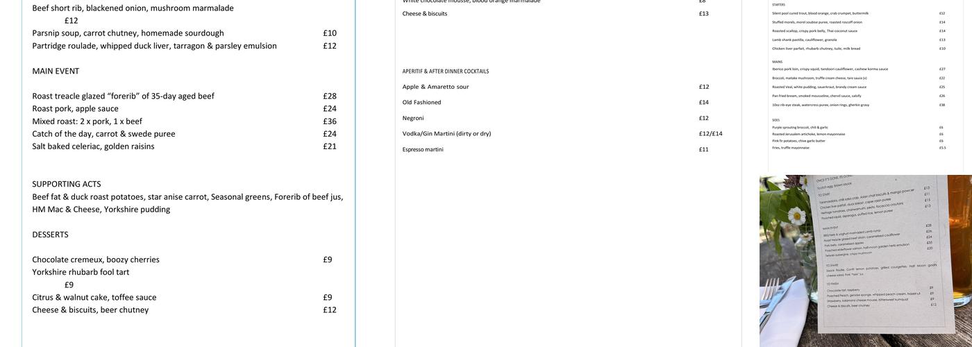 The Half Moon, Kirdford Menu