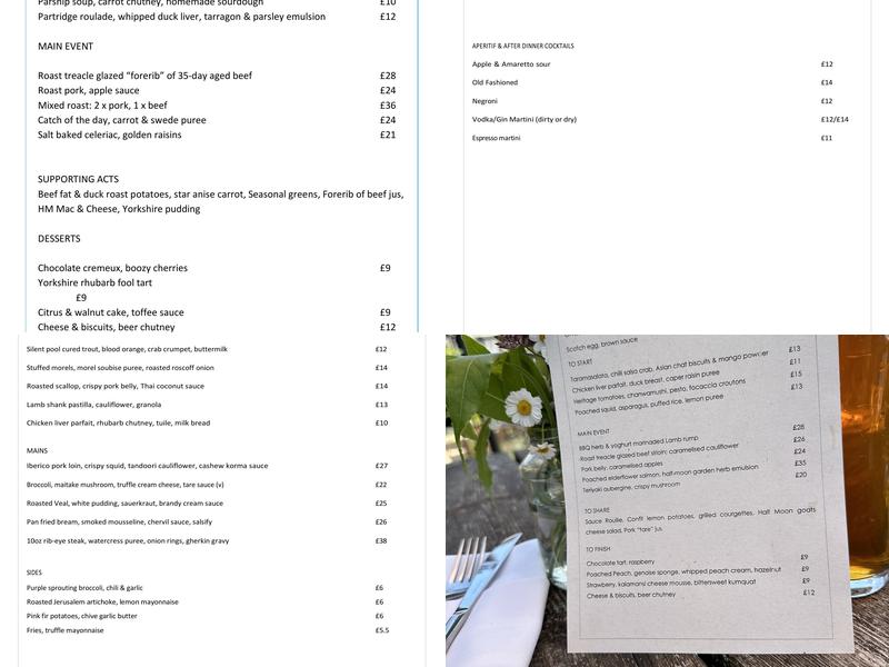The Half Moon, Kirdford Menu