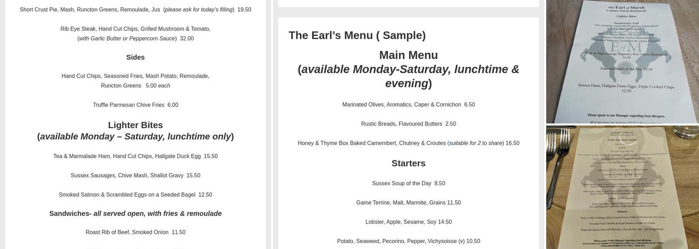 The Earl Of March Menu