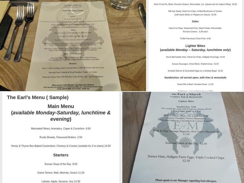 The Earl Of March Menu
