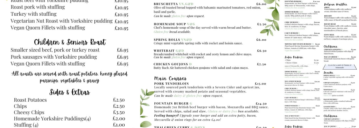 The Fountain Inn Menu