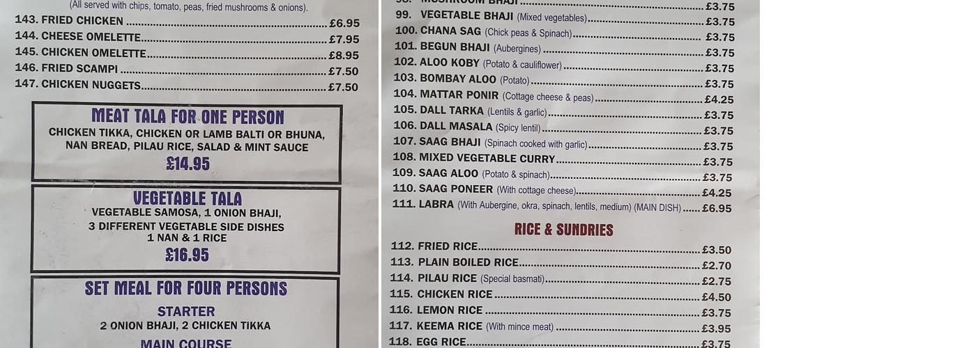 Newent Tandoori Menu