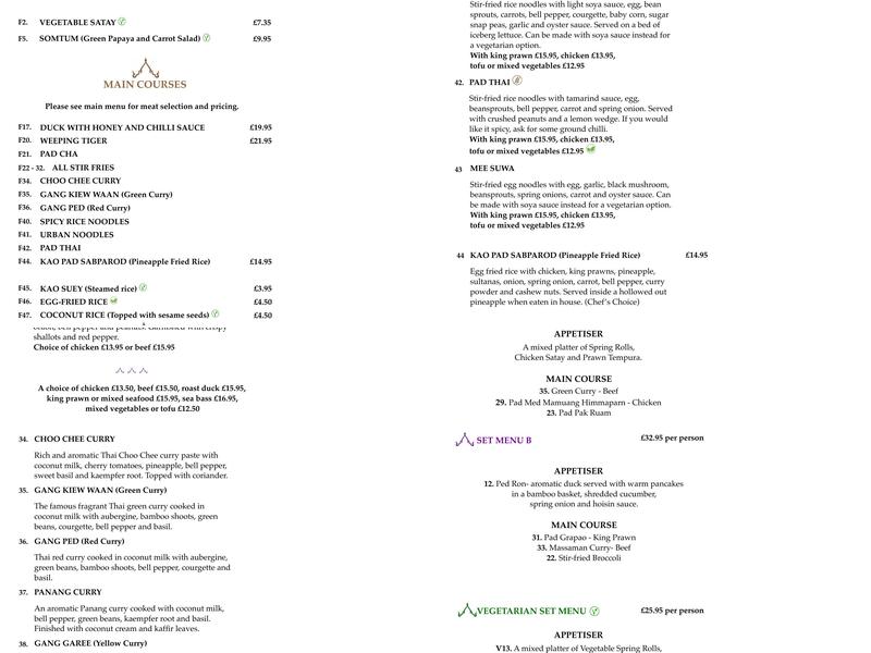 Thai Barn Menu
