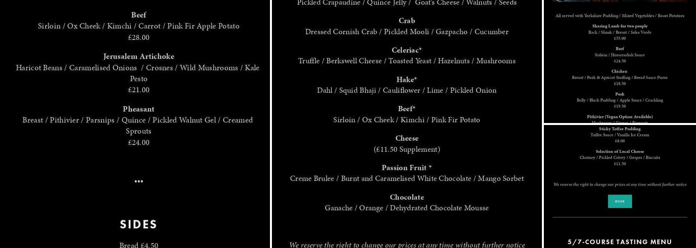 The Bunch Of Grapes Menu