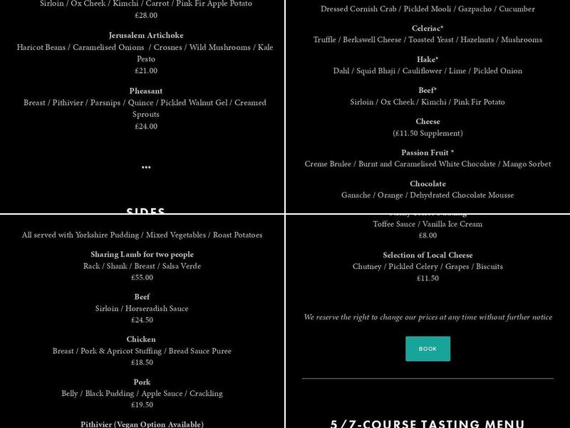 The Bunch Of Grapes Menu