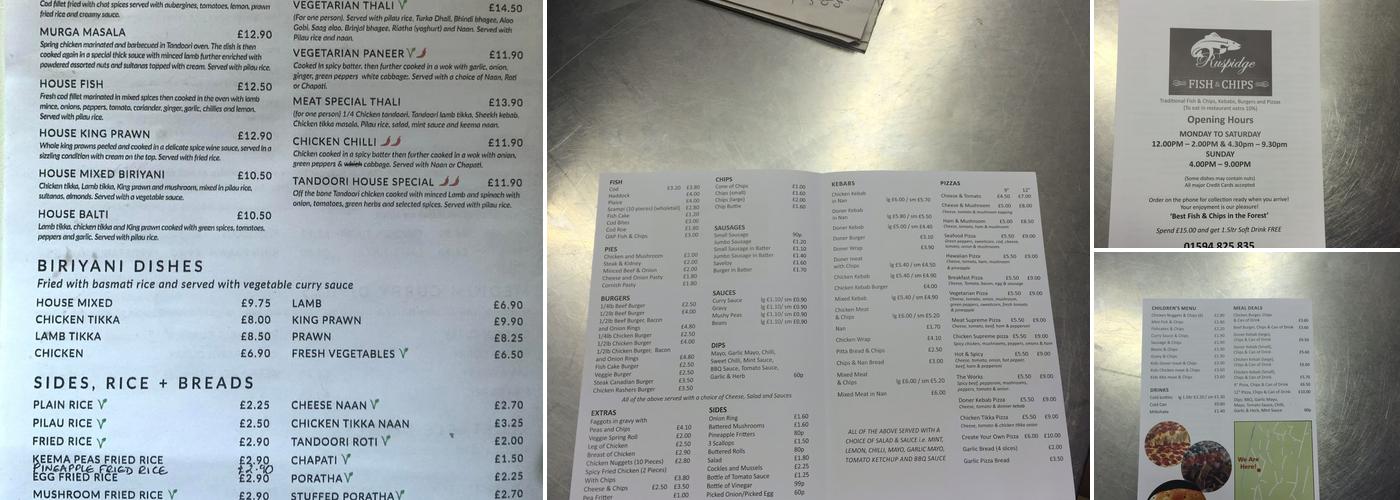 Ruspidge Fish & chips Menu