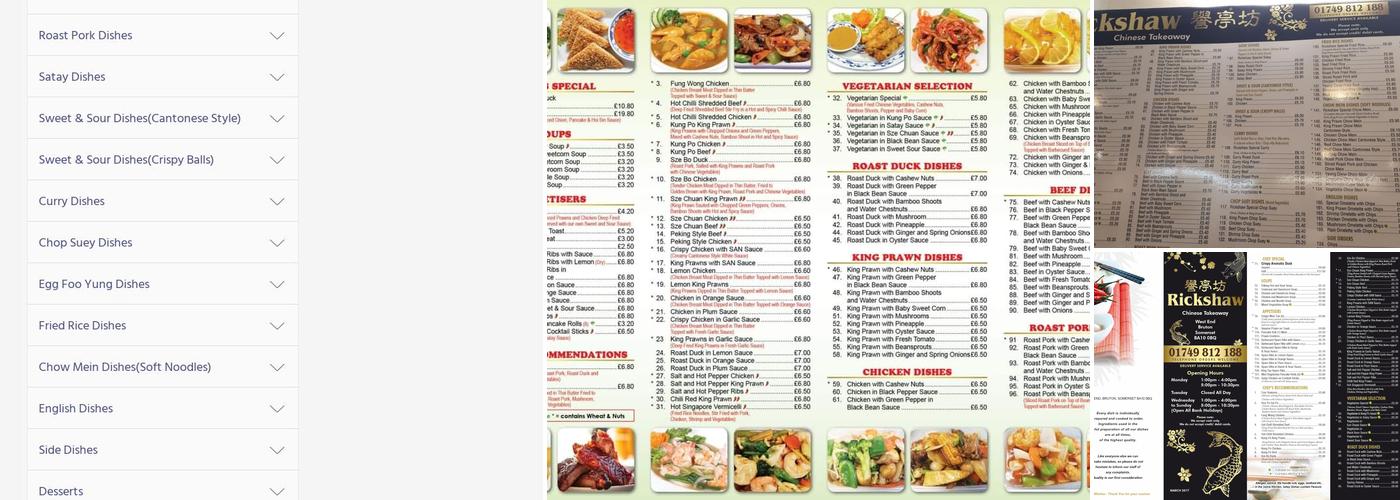 Rickshaw Chinese Takeaway Menu