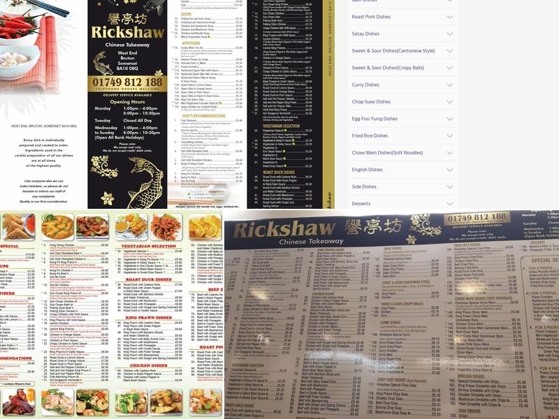 Rickshaw Chinese Takeaway Menu