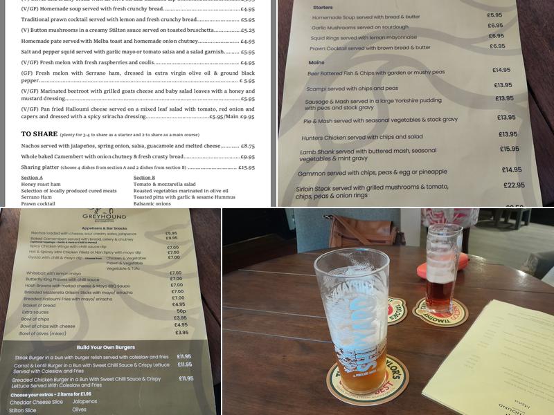 The Greyhound Botcheston Menu