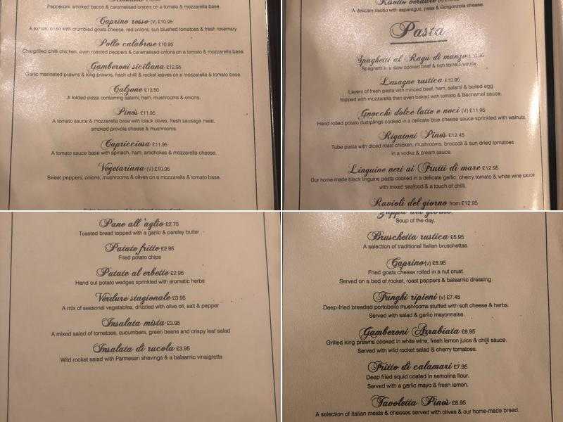 Pino's Menu