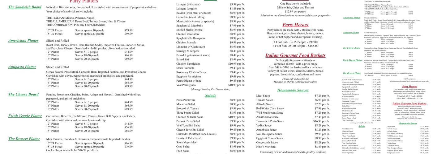 The Italian Store at Lyon Village Menu