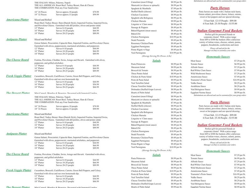 The Italian Store at Lyon Village Menu