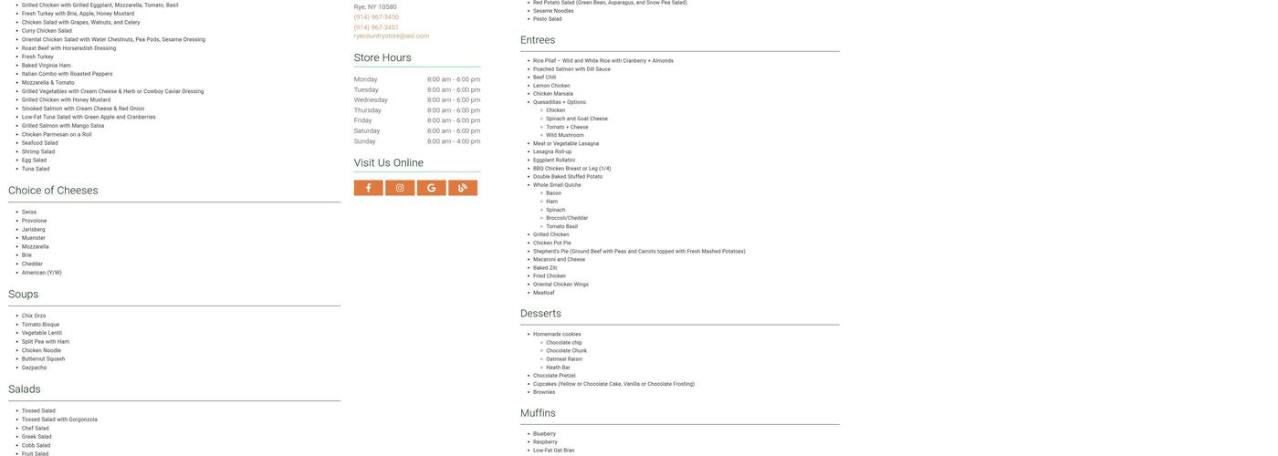Rye Country Store Menu