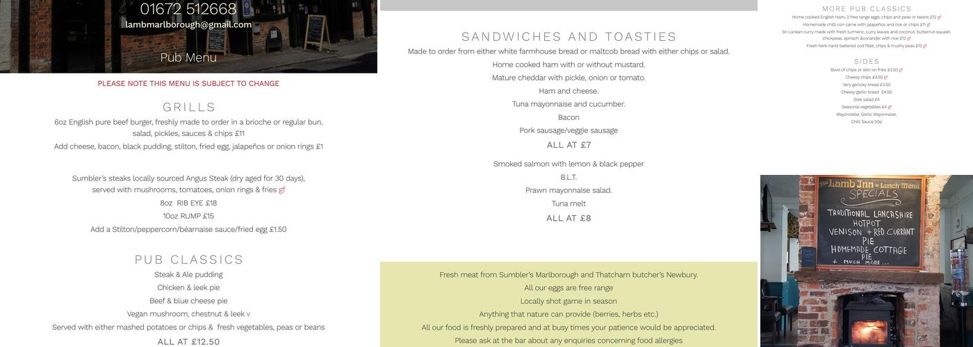 The Lamb Inn Menu
