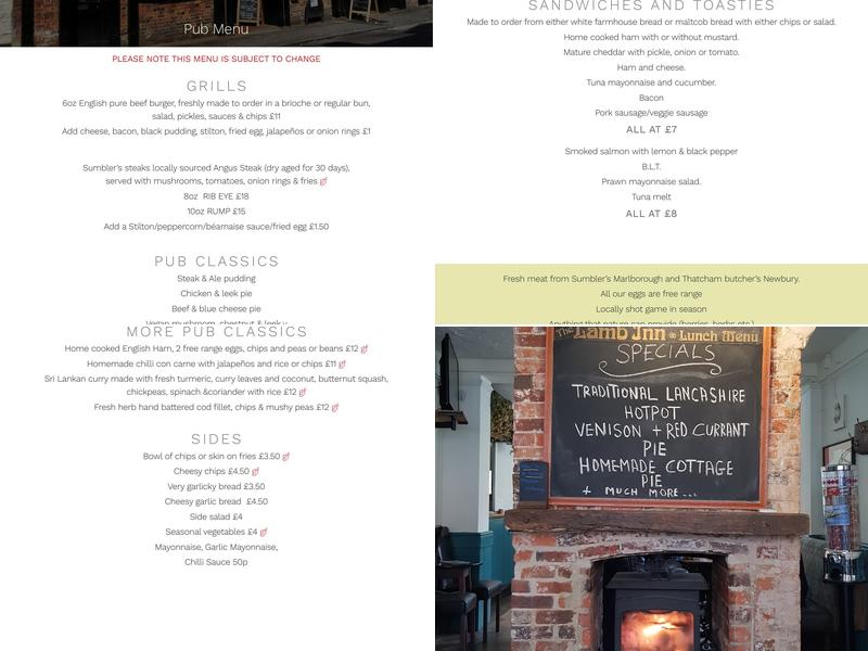 The Lamb Inn Menu