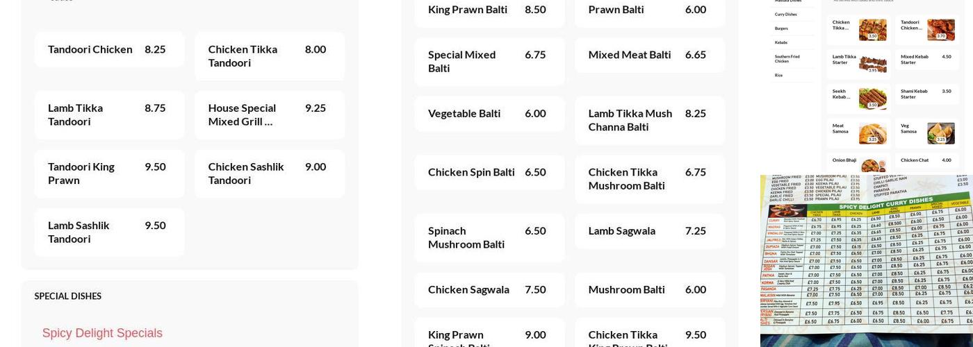Spicy Delight Menu