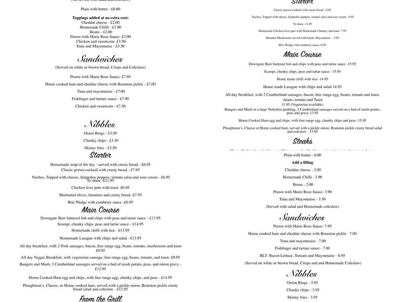 The Downgate Menu