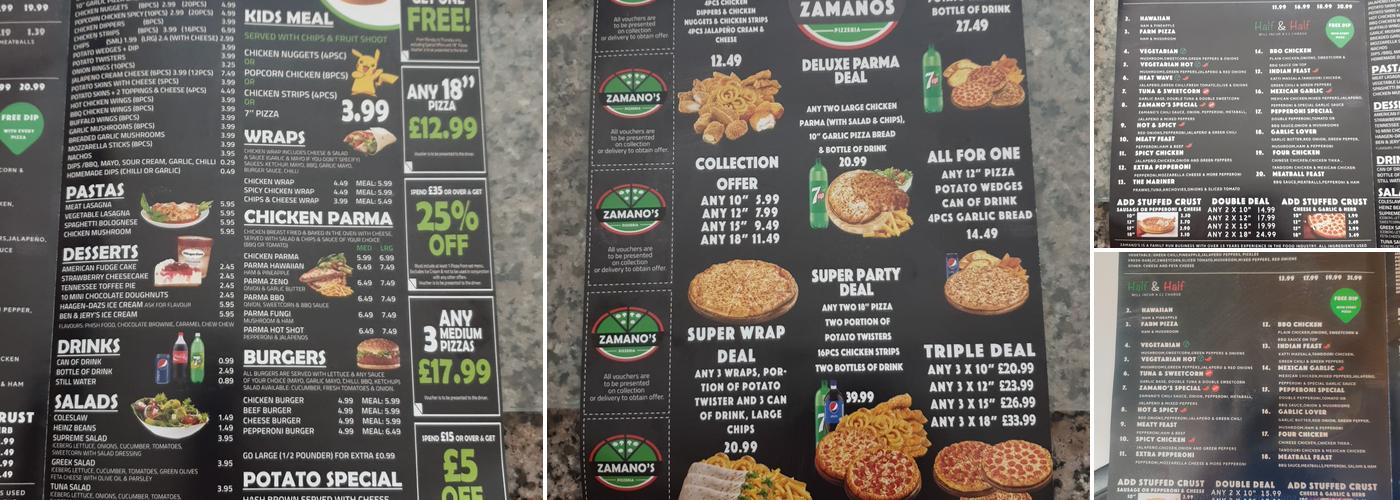 Zamanos Pizza Menu