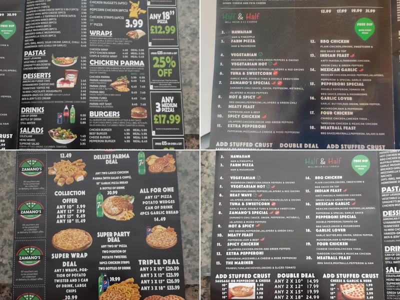 Zamanos Pizza Menu