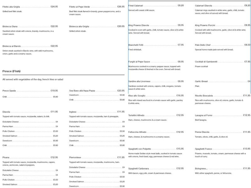 Franco's Restaurant Menu