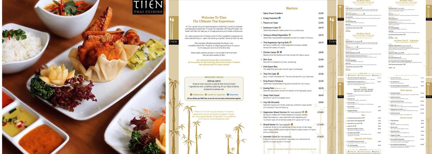 Tiien Thai Broadstone Menu
