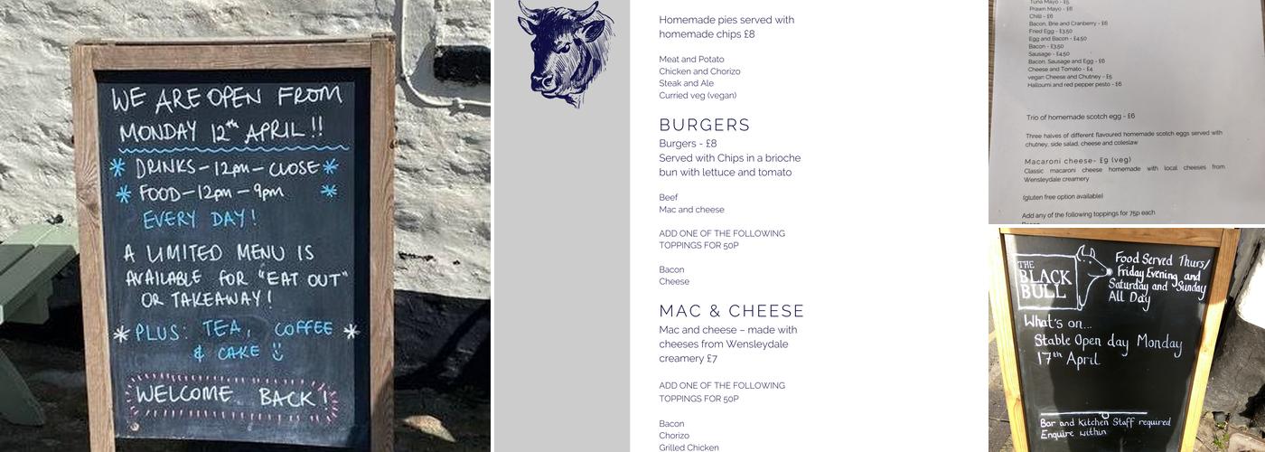 The Black Bull Middleham Menu