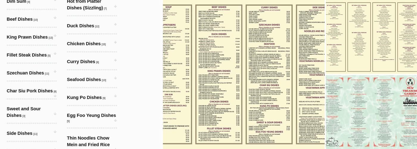 New Treasure Garden Menu