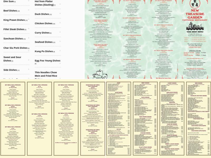 New Treasure Garden Menu