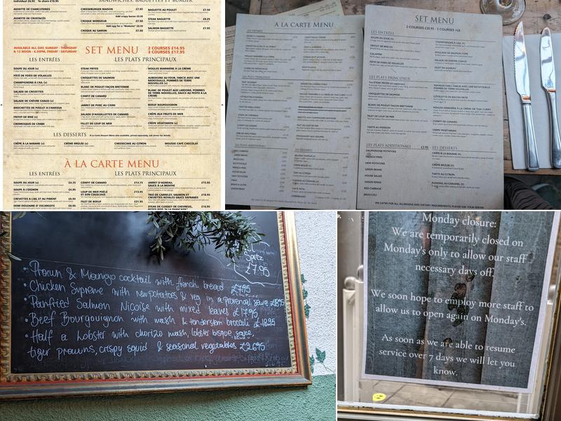 Rustique Restaurant Menu