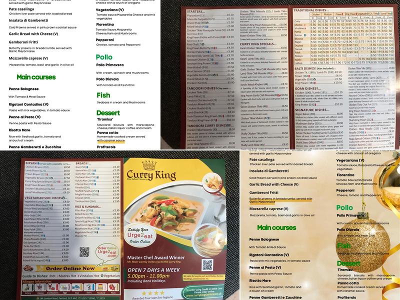 Curry King Menu