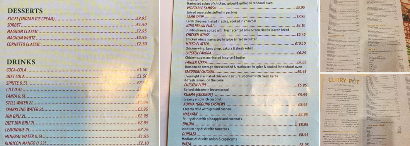 Curry Pot Indian Takeaway Menu