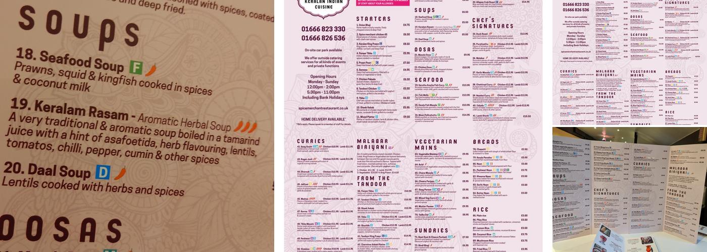 Spice Merchant Keralan Indian Restaurant Menu