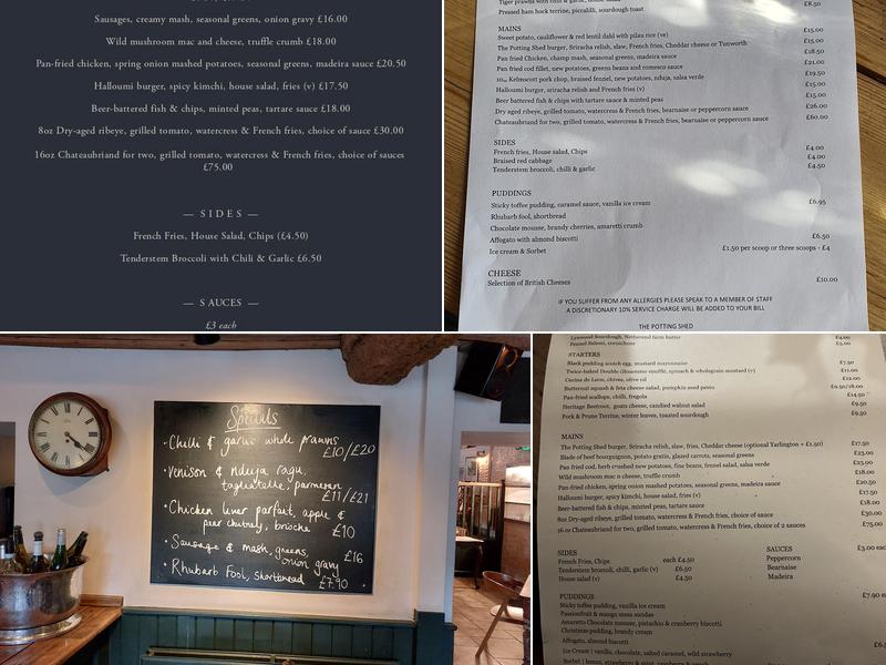 The Potting Shed Pub Menu