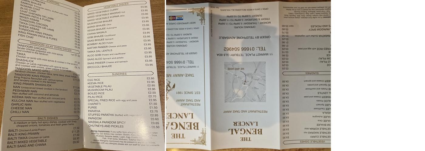 The Bengal Lancer Menu