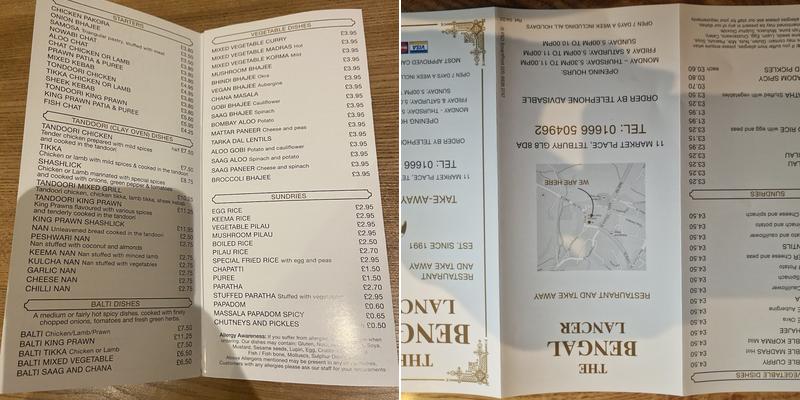 The Bengal Lancer Menu