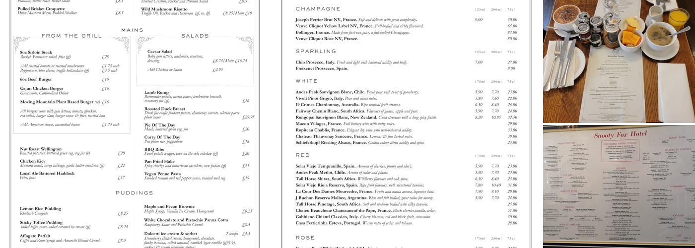 The Snooty Fox Hotel Menu