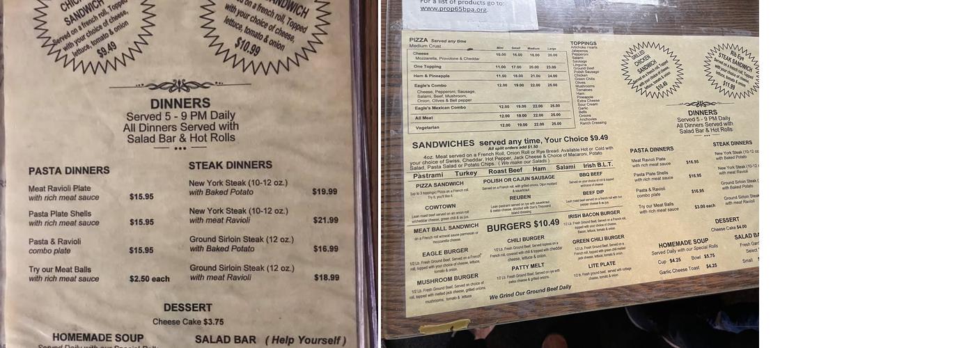 Eagle's Nest Pizza Menu