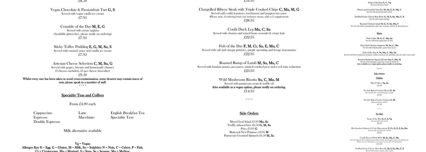 Ellis's Restaurant Menu