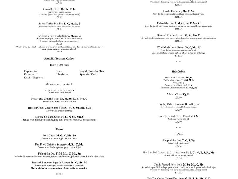 Ellis's Restaurant Menu