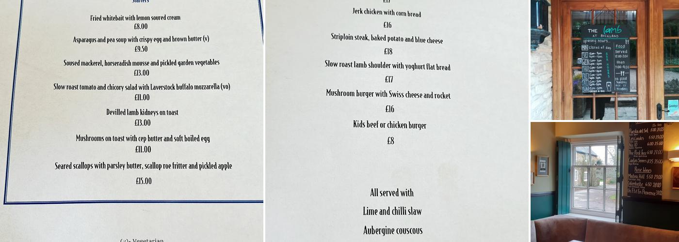 The Lamb Tavern, Buckland Menu