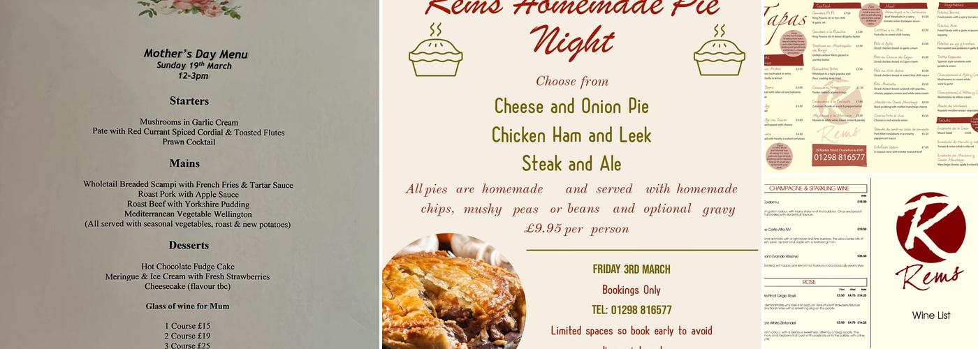 Rems Cafe Bar & Restaurant Menu