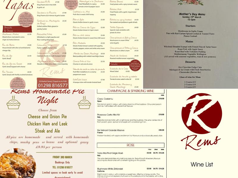 Rems Cafe Bar & Restaurant Menu